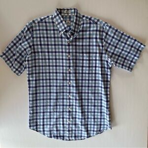 PETER MILLAR Men’s Blue Plaid Short Sleeve Casual Button Down Shirt Medium